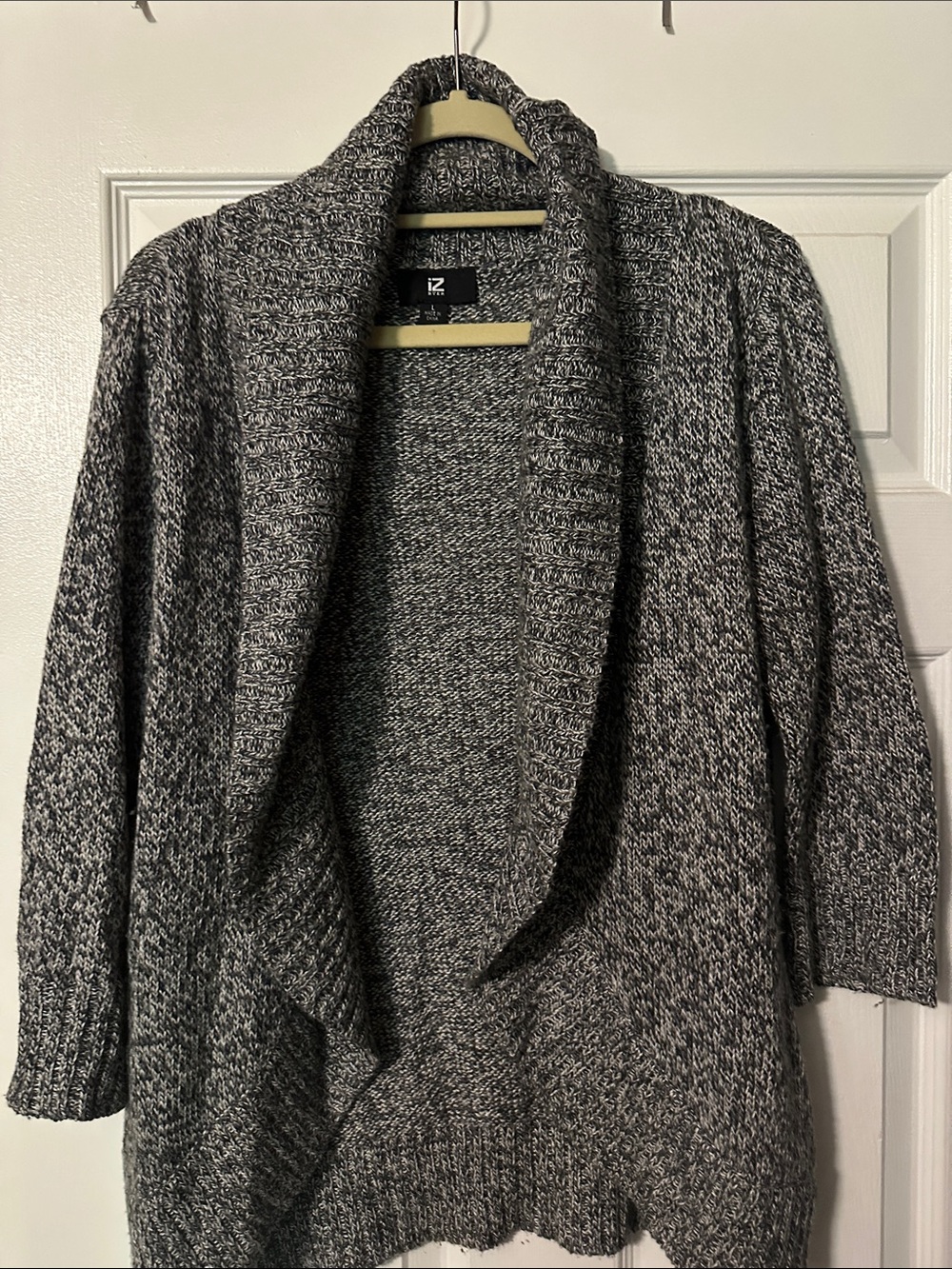 Iz Byer Marled Black and White Shawl Collar Cardigan